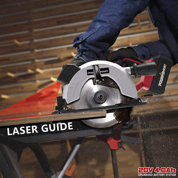 20V Cordless Circular Saw 6-1/2 Inch with 4.0Ah Battery and Charger Laser & Parallel Guide